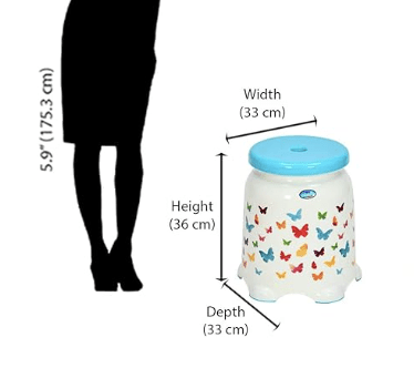 Furnishfuel Nilkamals [14 inch / 36 cm Height] Plastic Strong Round Designer Colorful Big Size Bathroom Bathing Shower Stool for Adults Perfect Sitting Posture (Blue Top & White Body) - Image 3